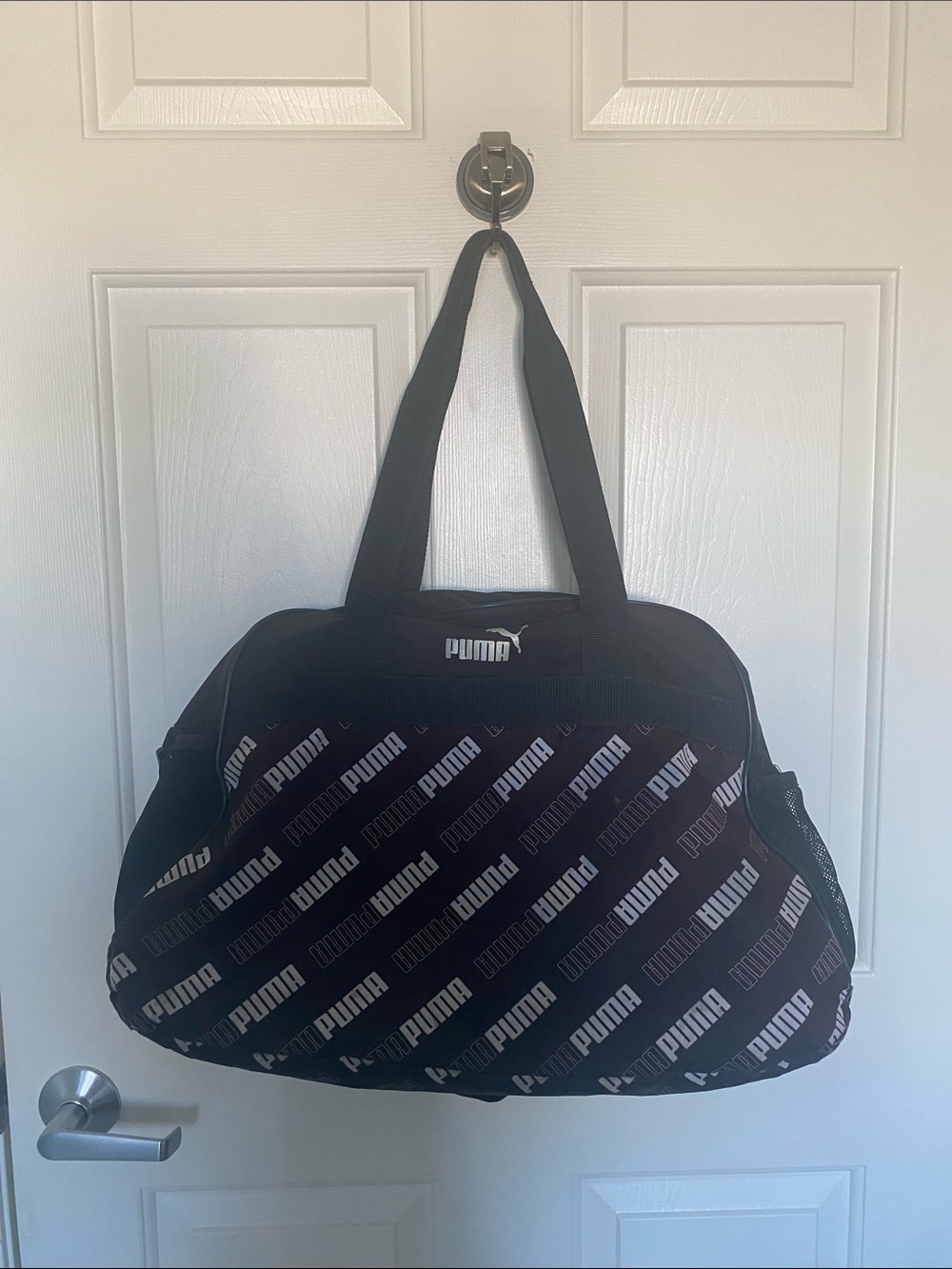 Puma Black Logo-Print Duffel Bag